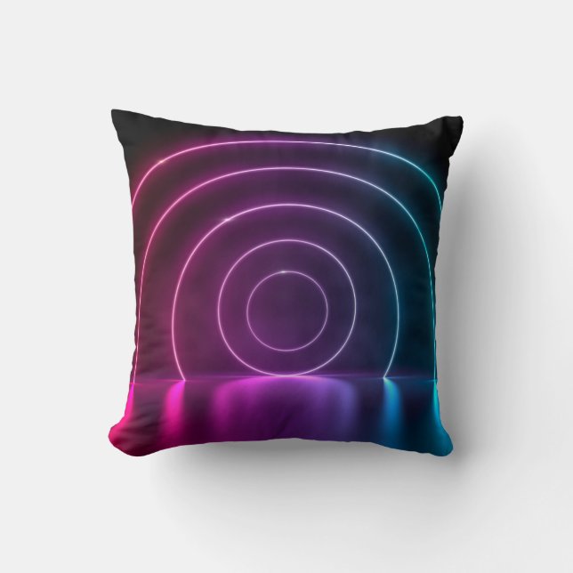 3d ing of ultraviolet circle portal glowing lines  throw pillow (Front)