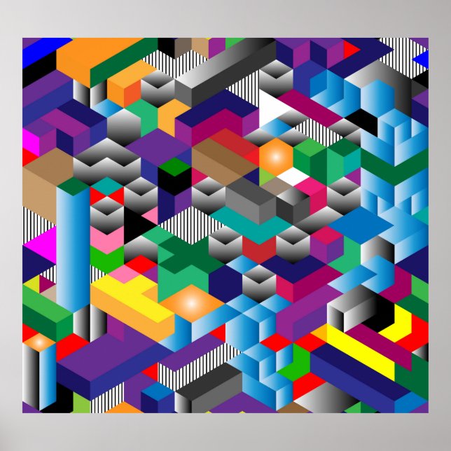 3D Isometric Cubes, Geometric Seamless. Poster (Front)