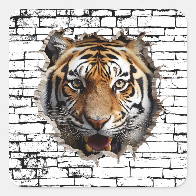 3D Jaguar Wall Break Art – Realistic Safari Square Sticker (Front)