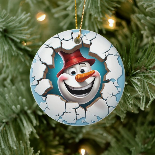 3D Jolly Snowman Christmas  Ceramic Ornament (Tree)