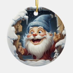 3D Joyful Santa Ceramic Ornament