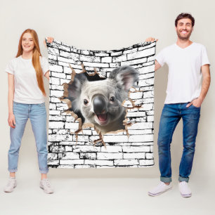 3D Koala Wall Break Art – Realistic Safari Fleece Blanket