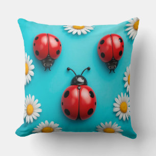 🐞 3D Ladybug Trio Scene For Kids Room Decor 🐞 Throw Pillow
