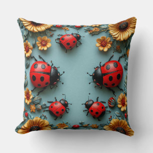 🐞🌈 3D Ladybugs Garden Pop Art Cozy Decor Gift ✨ Throw Pillow