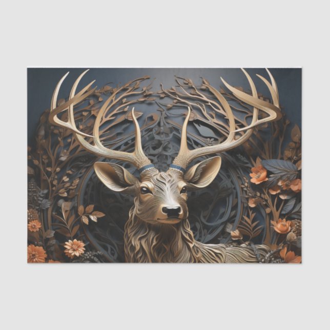 3d Large Antler Buck Deer Rustic Decoupage Tissue Paper (Front)