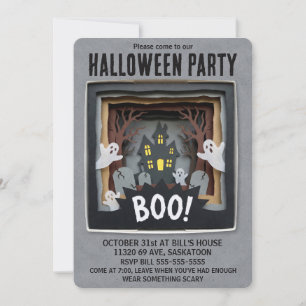 3D Layered Paper Diorama Ghosts Halloween Party Invitation
