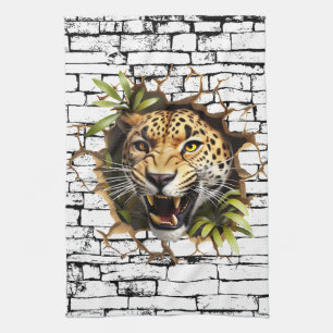 3D Leopard Wall Break Art – Realistic Safari Kitchen Towel