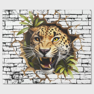3D Leopard Wall Break Art – Realistic Safari Wrapping Paper