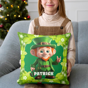 3D Leprechaun St. Patrick's Day Personalized Kids Throw Pillow