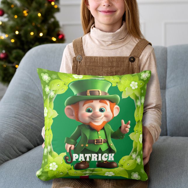 3D Leprechaun St. Patrick's Day Personalized Kids Throw Pillow (Creator Uploaded)