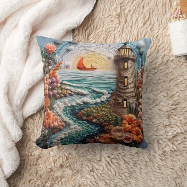 3D Lighthouse Scene Throw Pillow (Blanket)