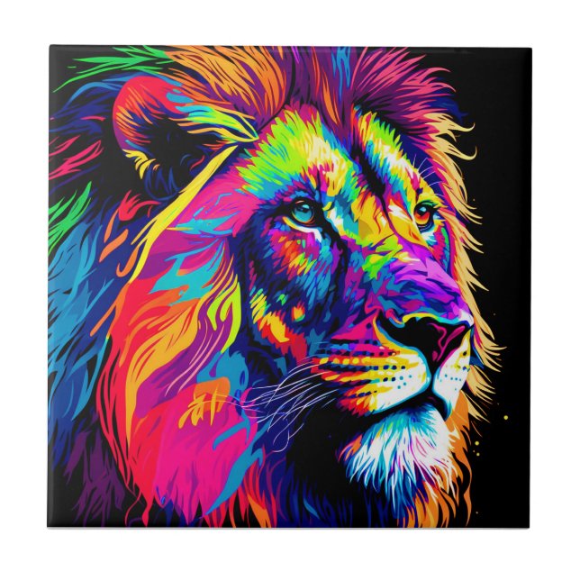 3d Lion Portrait Digital Art Tile (Front)