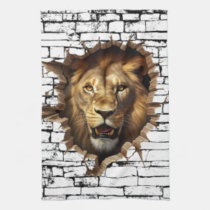 3D Lion Wall Break Art – Realistic Safari Kitchen Towel