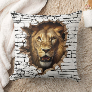 3D Lion Wall Break Art – Realistic Safari Throw Pillow
