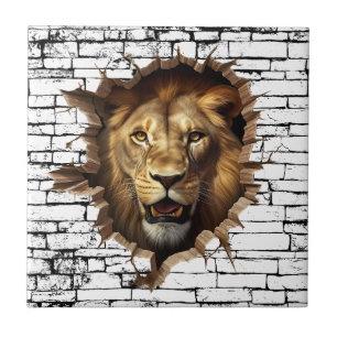 3D Lion Wall Break Art – Realistic Safari Tile