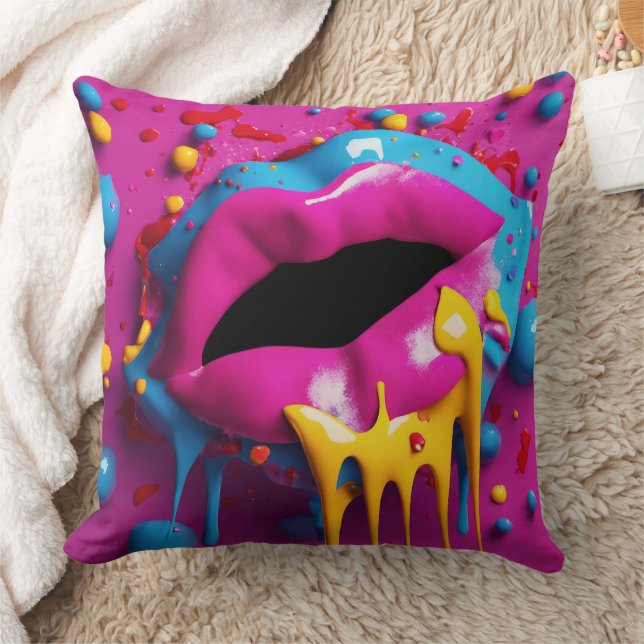 3D Lips - Throw Pillow (Blanket)