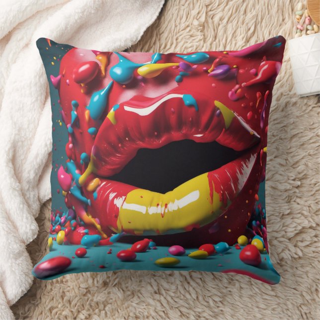 3D Lips - Throw Pillow (Blanket)
