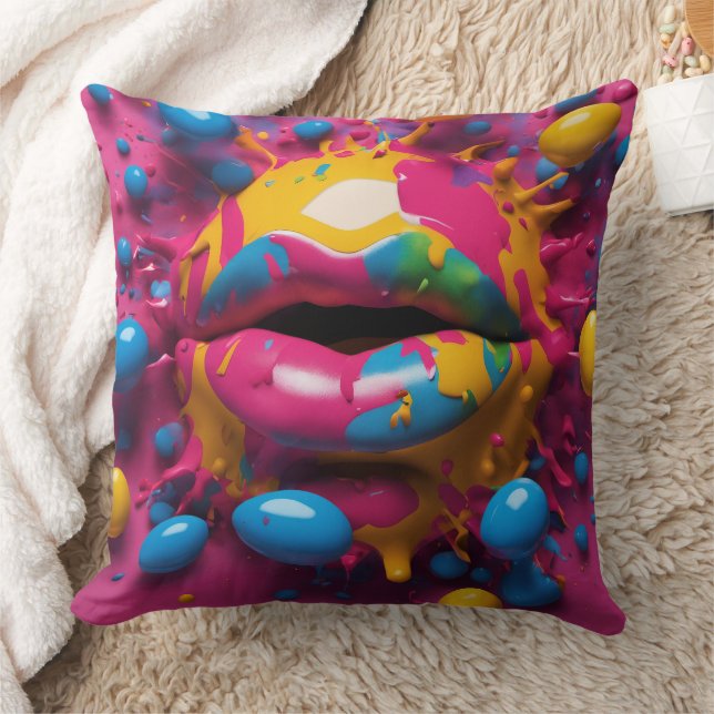 3D Lips - Throw Pillow (Blanket)