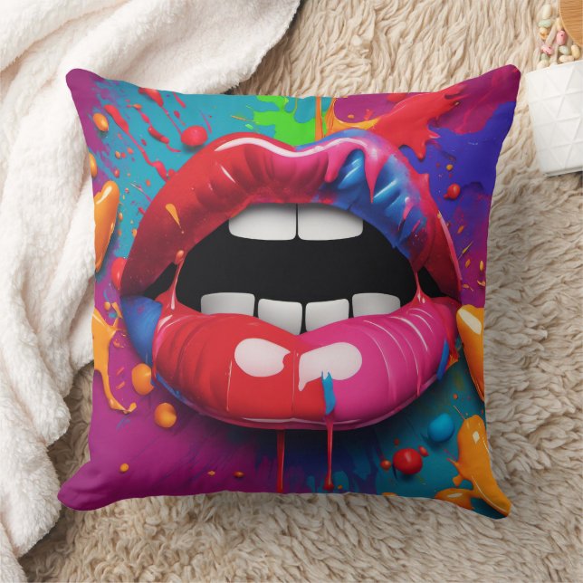 3D Lips - Throw Pillow (Blanket)