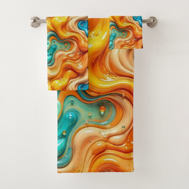 3D Liquid Swirl Abstract Glass - Modern Psychedeli Bath Towel Set (Insitu)