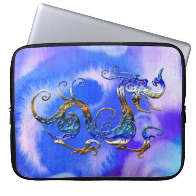 3D-look Asian Dragon on Watercolour Laptop Sleeve (Front)