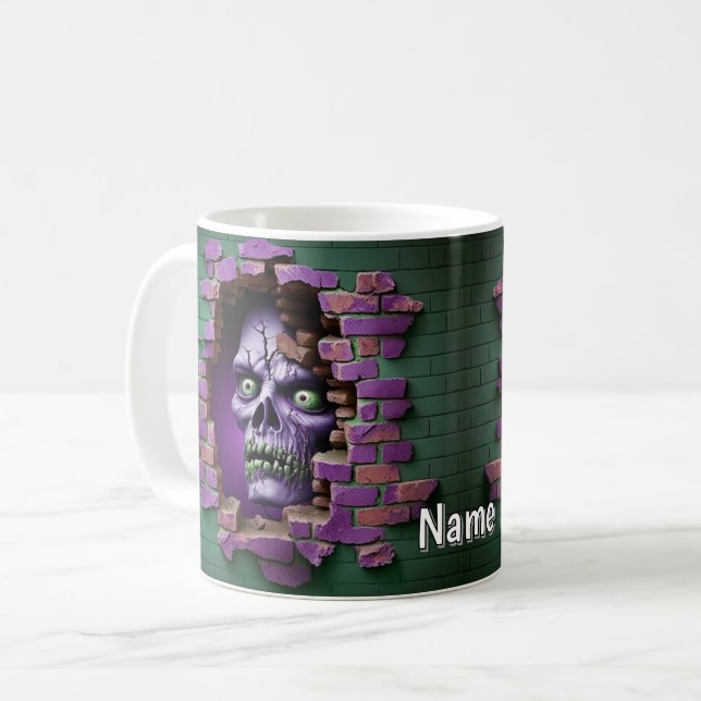 3D Look Printed Wall Breakout Scary Zombie Coffee Mug (Front Left)