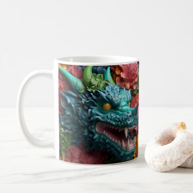 3D Looking Printed Bright Dragon Coffee Mug (With Donut)