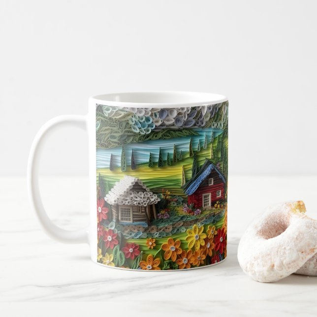 3D Looking Printed Country Cabin Coffee Mug (With Donut)