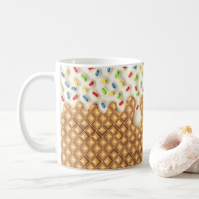 3D Looking Printed Dripping Vanilla Ice cream Coffee Mug (With Donut)