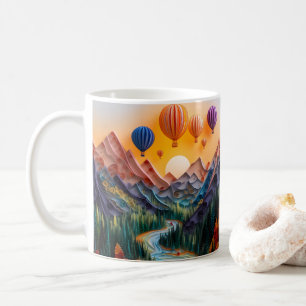 3D Looking Printed Mountain Hot Air Balloons Coffee Mug