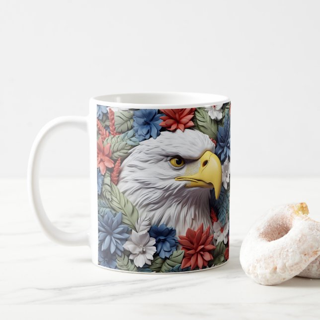 3D Looking Printed Patriotic Eagle Coffee Mug (With Donut)