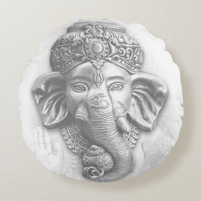3d Lord Ganesha - Om Round Pillow (Front)