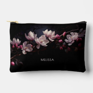 3D Magnolia Black Background Accessory Pouch