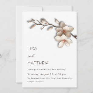 3D Magnolia Flowers Casual Wedding Invitation