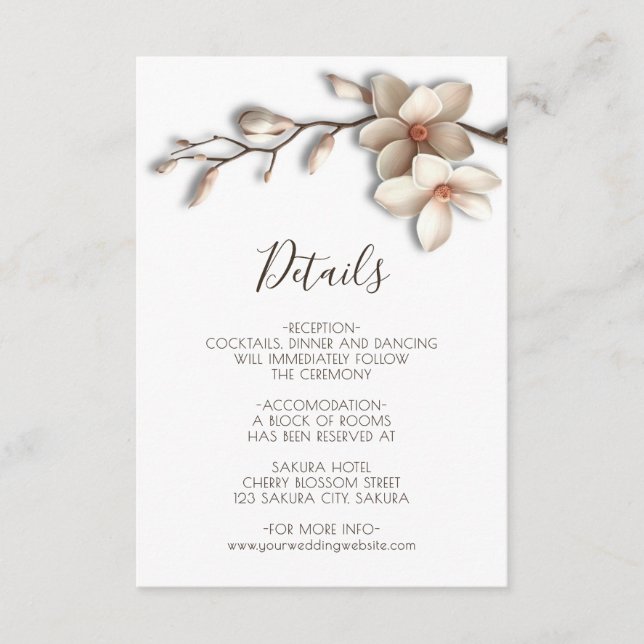 3D Magnolia Flowers White Details Enclosure Card (Front)