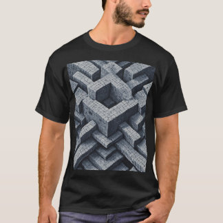 3D Maze: Geometric Cubes in Perspective T-Shirt