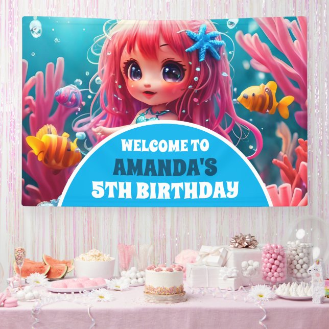 3D Mermaid Under the Sea Birthday Party Banner (Party)