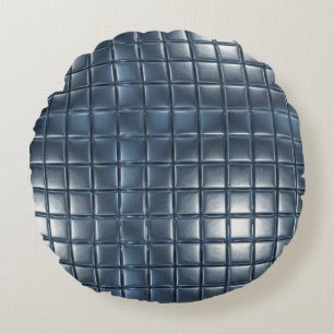3D Metallic Blue-Gray Tile Pattern with Highlights Round Pillow