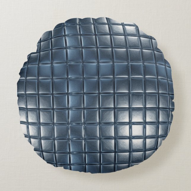 3D Metallic Blue-Gray Tile Pattern with Highlights Round Pillow (Front)