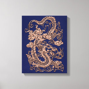 3D Metallic Dragons on royal blue Leather Print