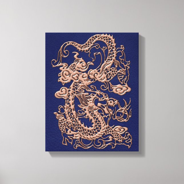 3D Metallic Dragons on royal blue Leather Print (Front)