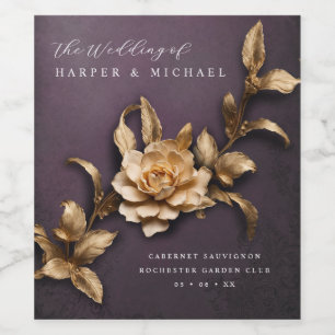 3d metallic flowers personalized wedding wine label