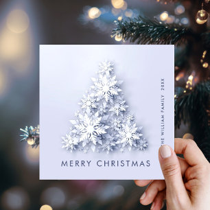 3D Minimalist Snowflakes Christmas Tree Greeting Holiday Card