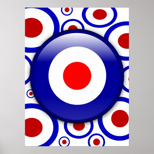 3d Mod Target on sixties pattern poster print (Front)