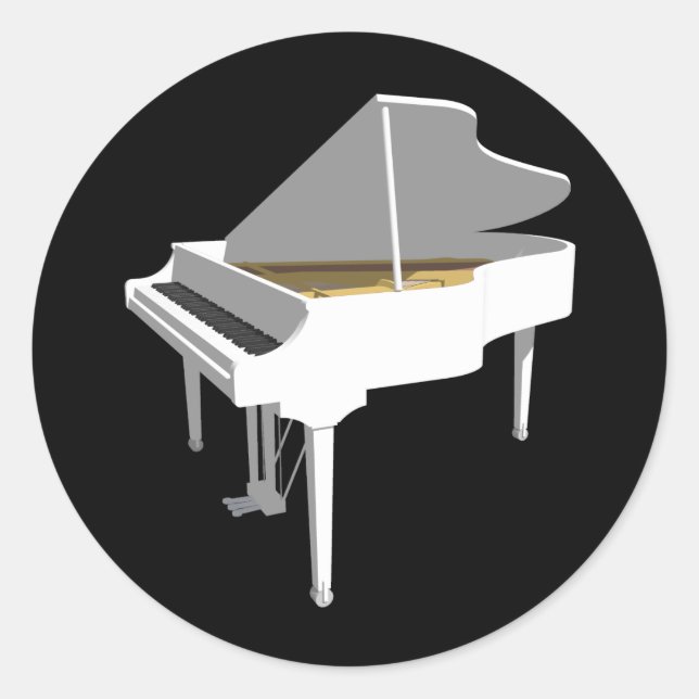 3D Model: White Grand Piano: Classic Round Sticker (Front)