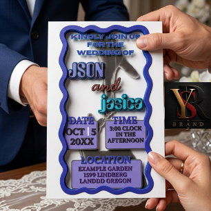 3D Modern Blue Wavy Frame Wedding Invitation