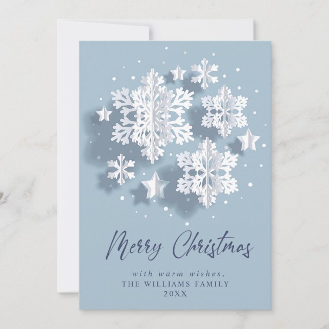 3D Modern Elegant Snowflake Christmas Greeting Holiday Card (Front)