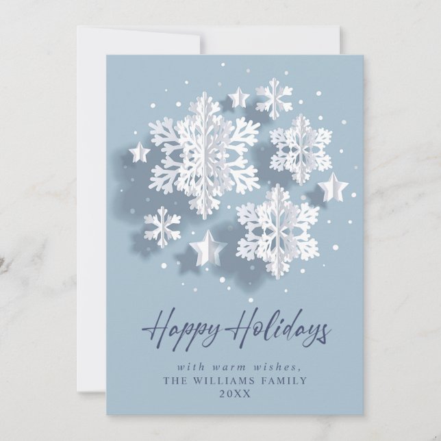 3D Modern Elegant Snowflake Christmas Greeting Holiday Card (Front)