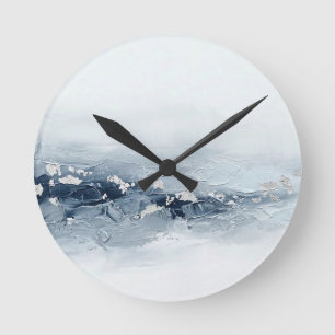 3D Modern Glacier Blue Silver Foil Abstract Art Round Clock