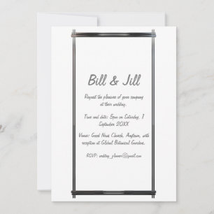 3D Modern Silver Frame On White Background Wedding Invitation